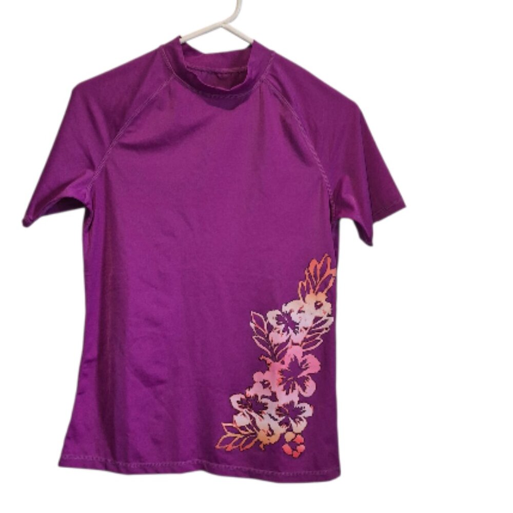 Kanu Surf Women Short Sleeve Rash Guard Purple Floral Size Small
